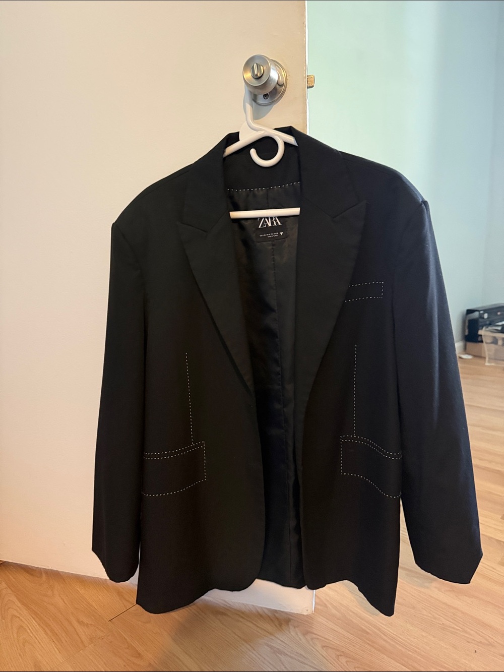 Zara Black Blazer with White Contrast Stitching